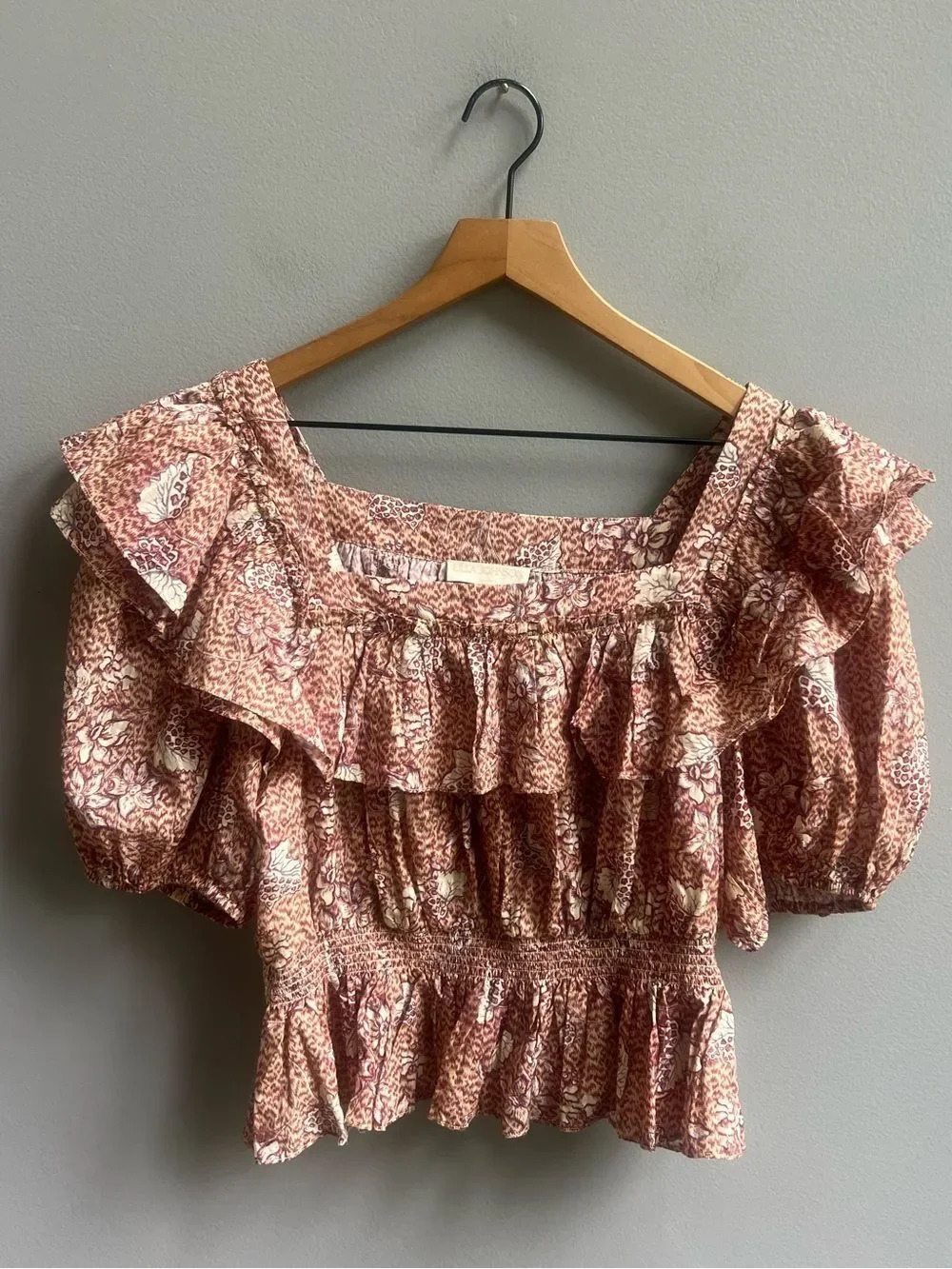 Ulla Johnson Warner Blouse Meadow Puff Sleeve Ruffle Stretch Waist Size 12